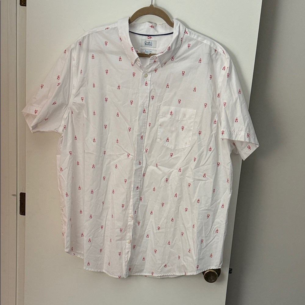 Croft & Barrow Casual White Button Down Shirt with Red Lobsters